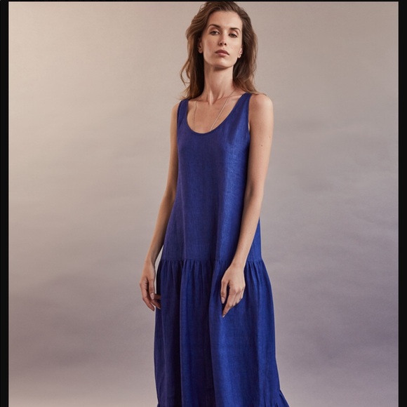 NWT $290 Harshman Havilland indigo linen dress M - Picture 2 of 8